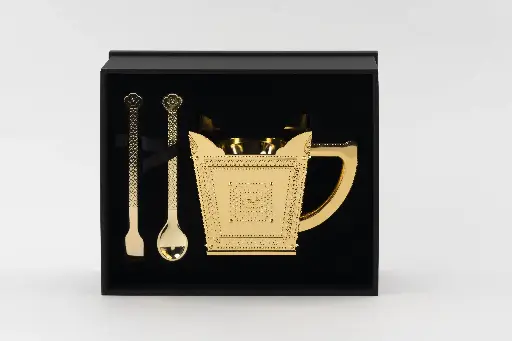 [7000050] Small Set Mijmar Asalah Gold Box (بوكس مبخر الأصالة ذهبي حجم صغير +ملعقة +ملقط)