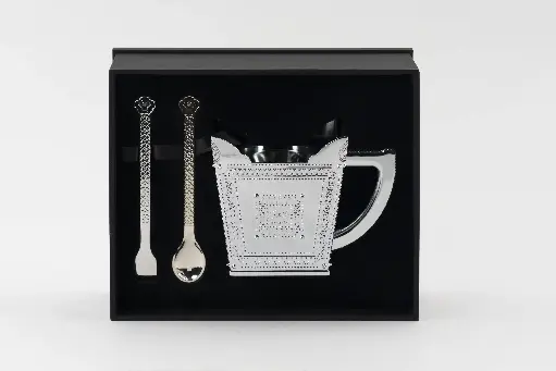 [7000051] Small Set Mijmar Asalah Silver Box (بوكس مبخر الأصالة سيلفر حجم صغير +ملعقة +ملقط)