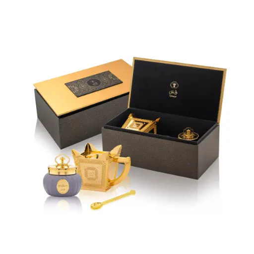 [18000078] Set Mijmar +Custom Bokhoor -Gold (طقم المجمر الذهبي مع بخور -  حسب الاختيار)