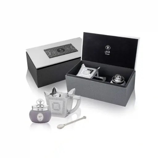 [18000079] Set Mijmar +Custom Bokhoor -Silver (طقم المجمر الفضي مع بخور - حسب الاختيار)